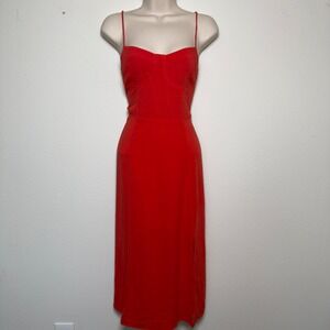 NEW Hausen Penelope Red Midi Dress Medium Bustier Smocked Side Slit Date Event